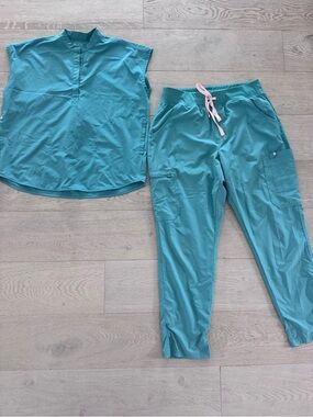 Figs teal blue set top size small, pants size large